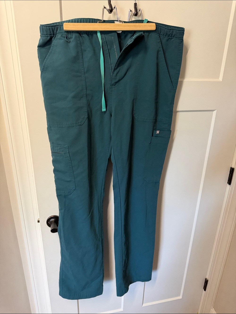 Figs Teal Green Cargo Scrub Pants with Mint Drawstring